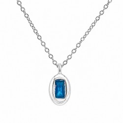 Collier avec pendentif ovale vertical en émail turquoise et chaîne