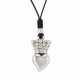 Collier avec Cœur Argenté et Couronne sur Cordon Serpent Noir