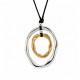 Collana con Pendente Ovale Asimmetrico in Argento e Cordino Nero