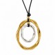 Collier avec pendentif ovale asymétrique en or et cordon noir