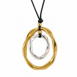 Collar con colgante ovalado asimétrico de oro y cordón negro