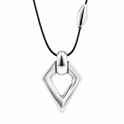 Collier avec Pendentif Losange en Métal Argenté sur Cordon Noir