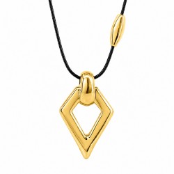 Collana con Pendente a Rombo in Metallo Dorato su Cordino Nero