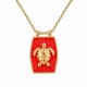 Necklace with Orange Enamel Metal Tag & Turtle Design