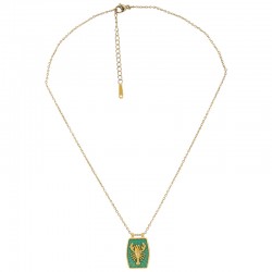 Necklace with Green Enamel Metal Tag & Lobster Design