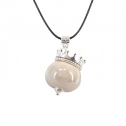 Necklace with Cream Ceramic Bead & Silver Metal Crown