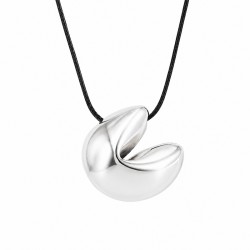 Necklace with Silver Metal Fortune Cookie on Black Cord