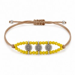Bracciale con Mandala in Argento e Perline di Vetro Gialle