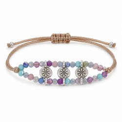 Bracelet with Silver Flower Connector & Glass Colorful Beads
