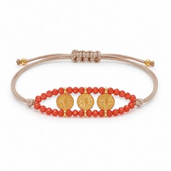 Bracelet with Gold Ethnic Connector & Glass Orange Beads