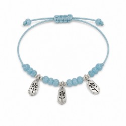 Bracelet with Silver Flowers & Glass Light Blue Beads