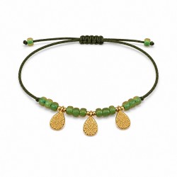 Bracciale con Gocce in Oro e Perline in Vetro Color Oliva