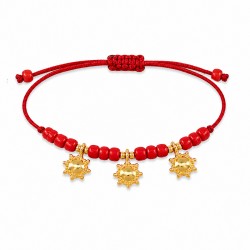 Bracciale con Sole Dorato e Perline in Vetro Rosse