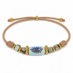 Bracelet avec Tube Coulissant en Céramique Bleu Clair et Œil Maléfique