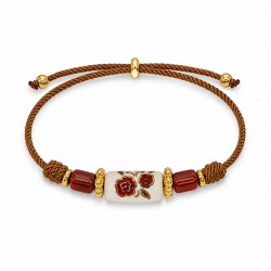 Bracelet avec Tube Coulissant en Céramique Blanche Orné d'une Fleur