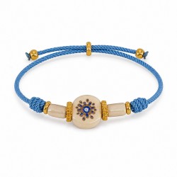 Bracelet avec Tube Coulissant Rond en Céramique Blanche et Œil Maléfique