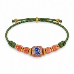 Bracelet avec rondelle en céramique saumon et fleur
