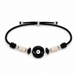 Bracelet with Black Ceramic Round Slider with Evil Eye