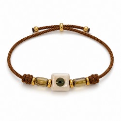 Bracelet avec Tube Coulissant Carré en Céramique Blanche avec Œil Maléfique
