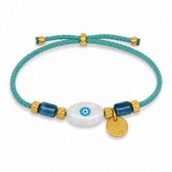 Bracciale con Cursore Ovale in Ceramica Bianca con Occhio del Malocchio
