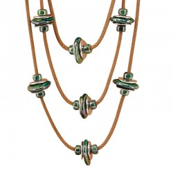Layered Necklace with Twisted Cord & Green Ceramic Disc