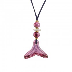 Collier avec Queue de Sirène en Céramique Fuchsia sur Cordon en Daim