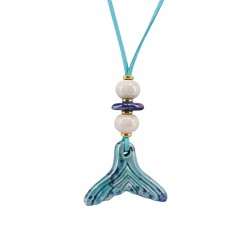 Collier avec Queue de Sirène en Céramique Bleue sur Cordon en Daim