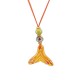 Necklace with Orange Ceramic Mermaid Tail on Suede Cord