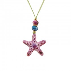 Collar con Estrella de Mar de Cerámica Fucsia en Cordón de Ante
