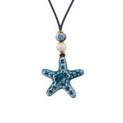 Collier avec Étoile de Mer en Céramique Bleue sur Cordon en Daim