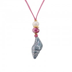 Collana con Conchiglia in Ceramica Blu e Rondelle in Metallo