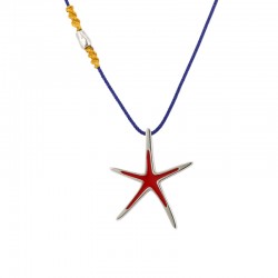Collier avec Étoile de Mer en Métal Émaillé Rouge et Tresse ADN