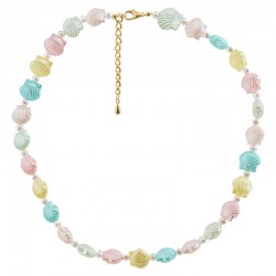 Pastel Shell & Pearl Summer Necklace with Gold Clasp