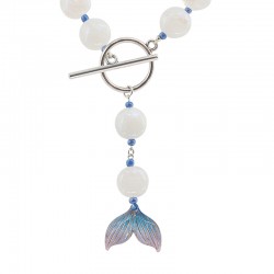 Necklace with White Beads, Mermaid Tail & T-Bar Clasp
