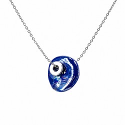 Necklace with Blue Ceramic Disc & Metal Rondelle