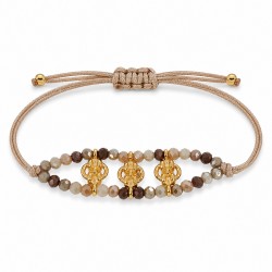 Bracelet with Gold Ethnic Connector & Glass Brown Ecru Beads
