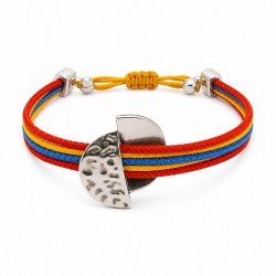 Bracelet with Silver Semicircle Slider on Multicolored Cord