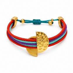 Bracelet with Silver Semicircle Slider on Multicolored Cord