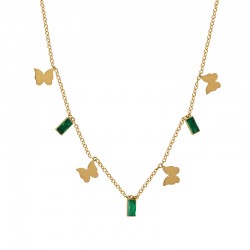 Stainless Steel 304 Necklace with Butterfly Green Strass 40cm