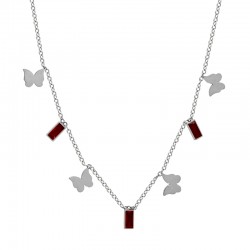 Stainless Steel 304 Necklace with Butterfly & Red Strass 40cm