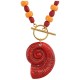 Collier avec Perles Orange. Coquillage Rouge et Fermoir en T