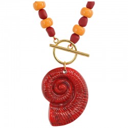 Collier avec Perles Orange. Coquillage Rouge et Fermoir en T