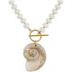 Summer Necklace with White Beads, Shell & T-Bar Clasp