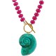 Summer Necklace with Fuchsia Beads, Shell & T-Bar Clasp