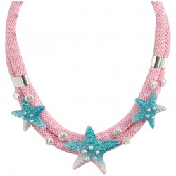 Statement Pink Braided Necklace with Starfish & Pearls