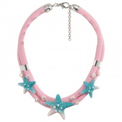 Collar llamativo trenzado en Rosa con Estrella de Mar y Perlas