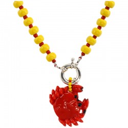 Summer Necklace with Yellow Beads & Red Crab