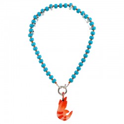 Collar de Verano con Cuentas Turquesas y Camarón Rojo