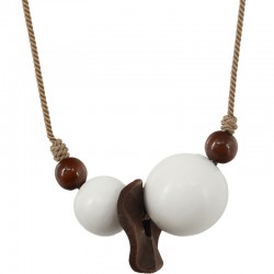 Necklace with Twisted Cord and White Wooden Beads