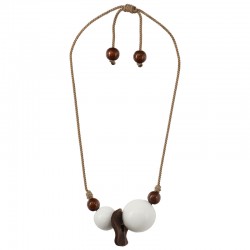 Necklace with Twisted Cord and White Wooden Beads